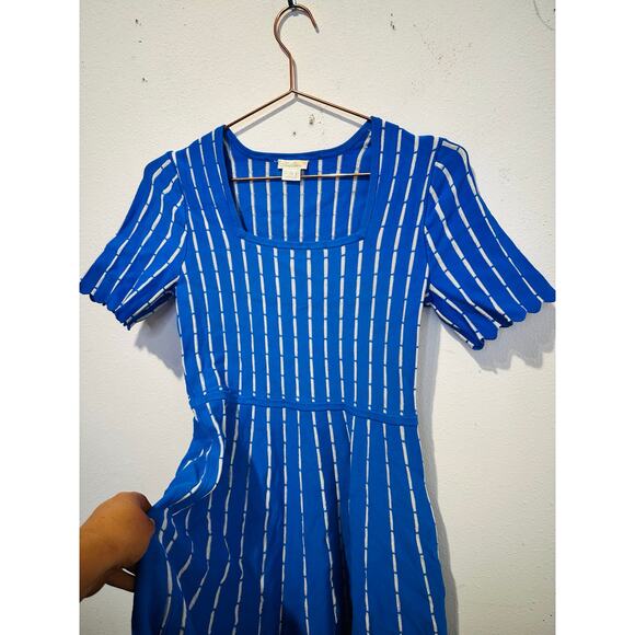 SHOSHANNA Blue White Striped Knit Hourglass Short Sleeve Arcadia Dress sz M - Picture 10 of 16